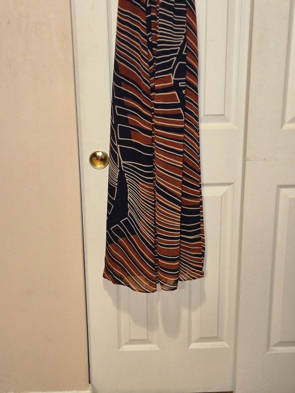 Robbie Bee Navy, Rust & Cream Striped Wrap Dress - Picture 7 of 8